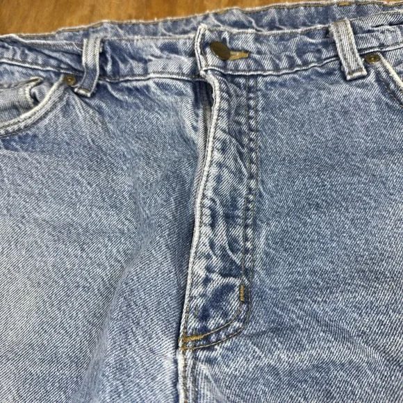 Vtg Carhartt Flannel Lined Jeans Mens 36x30 Light Blue Dungaree Work Distressed‎ - Picture 4 of 16